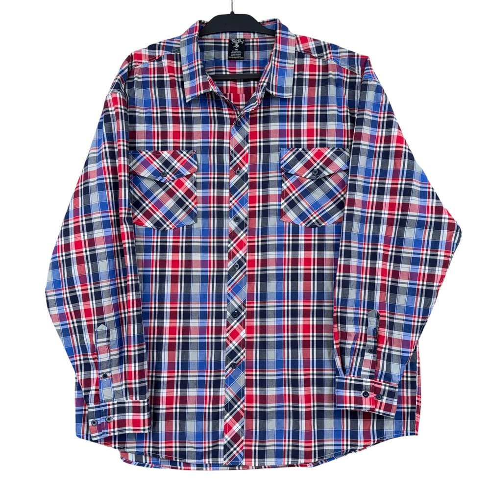 Blue‎ Gear Button Down Shirt Mens 3XL Cotton Polyester Plaid Red Blue